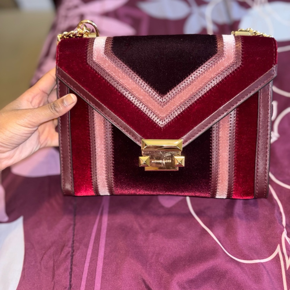 Michael Kors Velvet Whitney Shoulder Bag in Red and Pink
